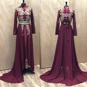 Heavily designed full length dress cape burgundy